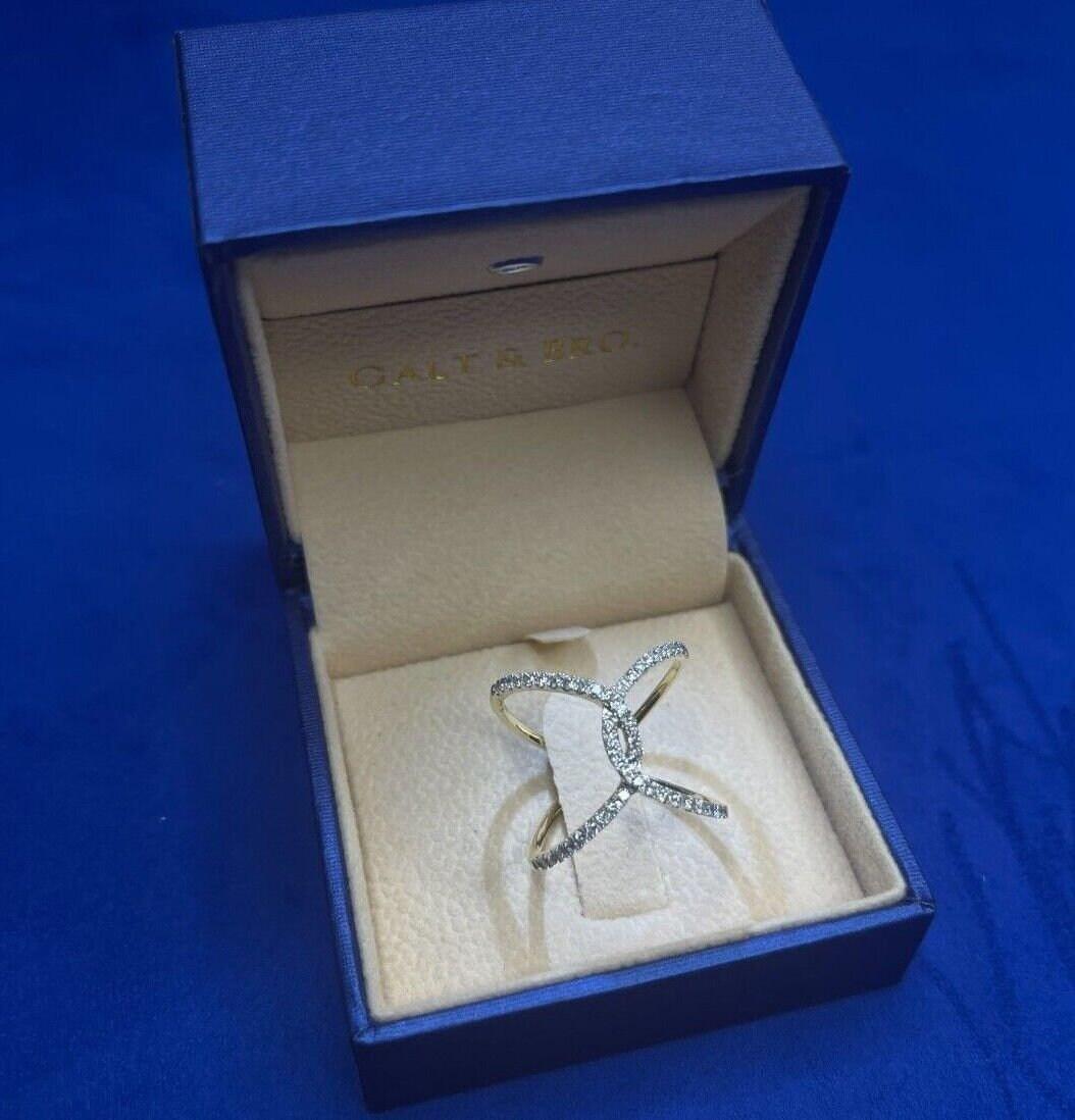 Brilliant Cut White Diamond X Criss Cross Pave Cocktail Fashion Open Bypass 14 K