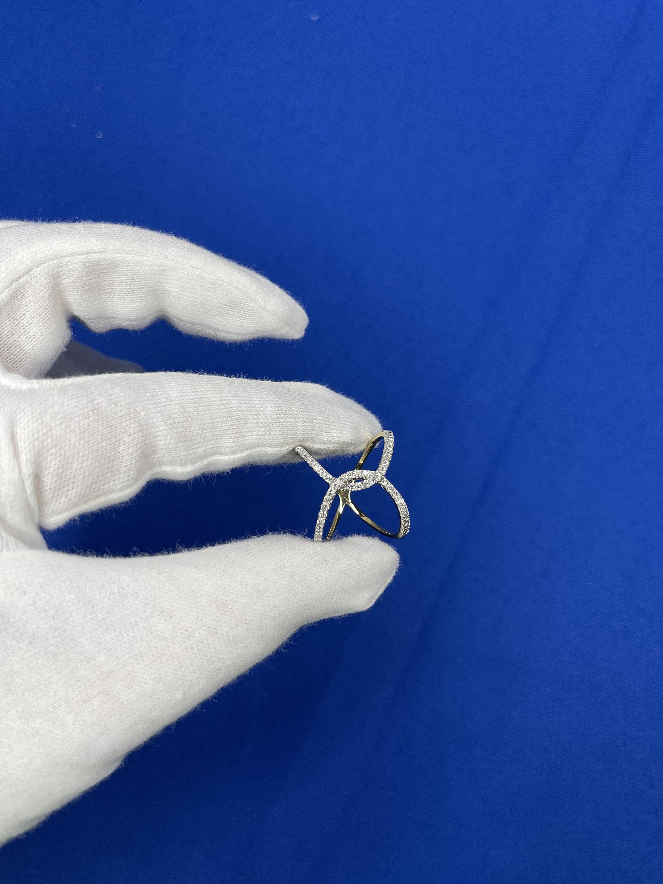 Brilliant Cut White Diamond X Criss Cross Pave Cocktail Fashion Open Bypass 14 K