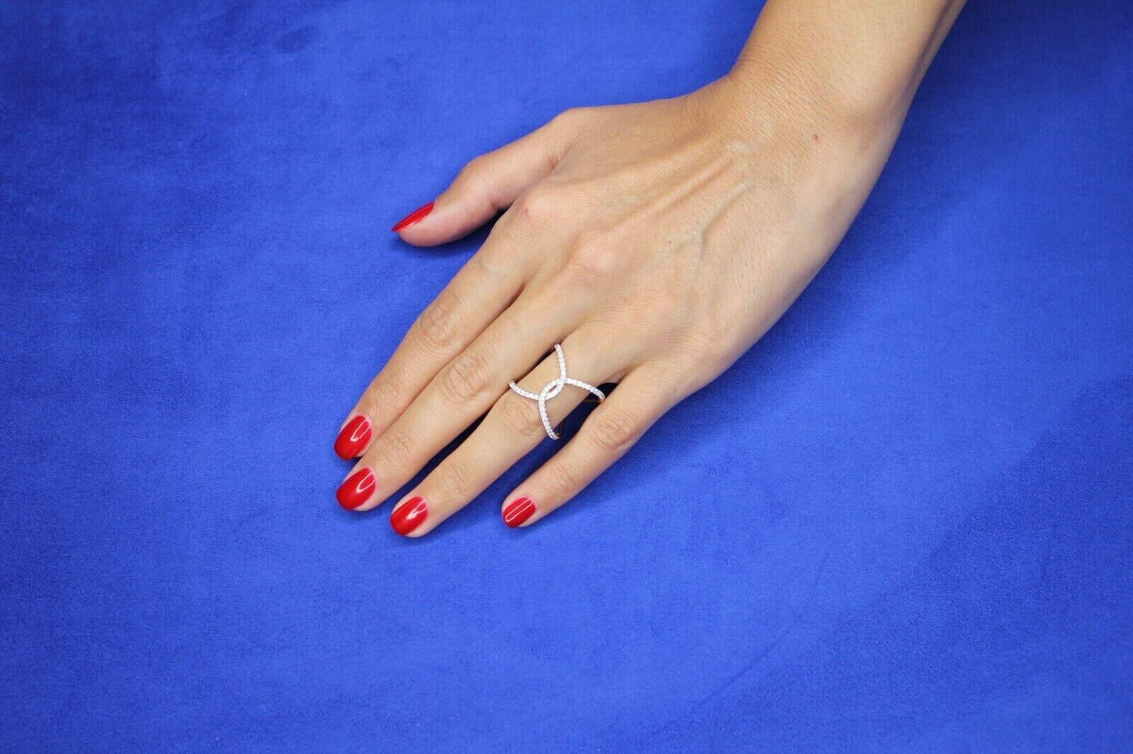 Brilliant Cut White Diamond X Criss Cross Pave Cocktail Fashion Open Bypass 14 K