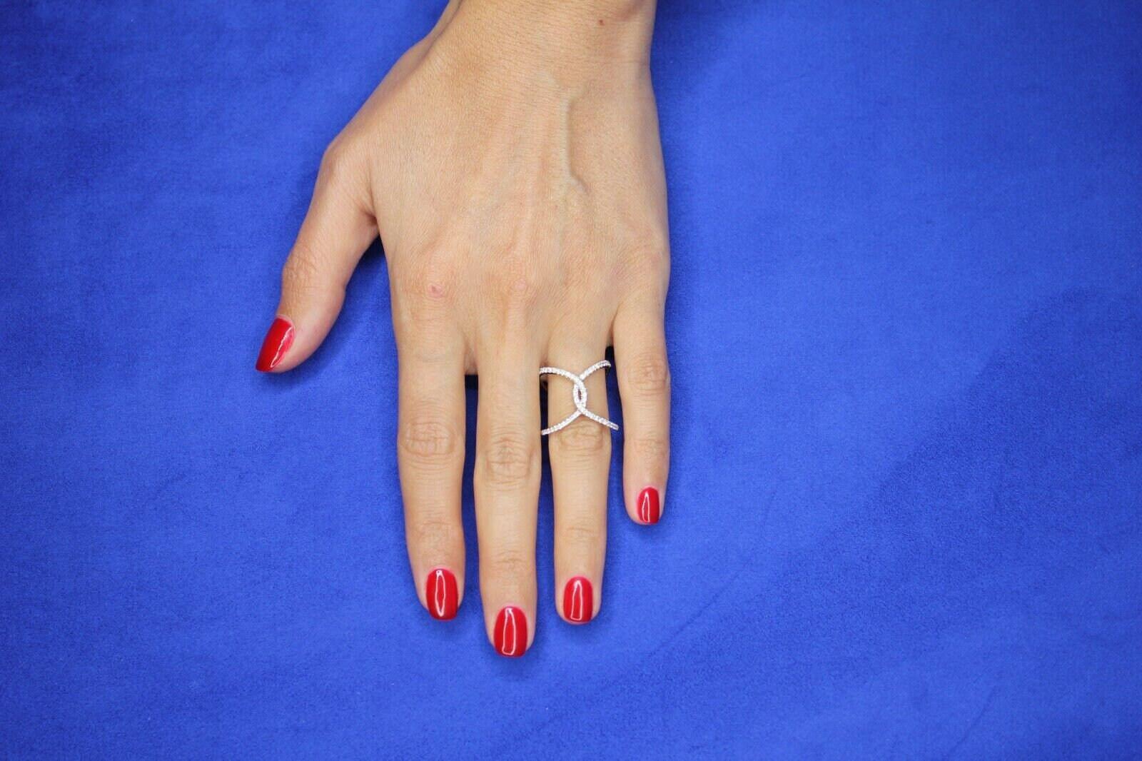 Brilliant Cut White Diamond X Criss Cross Pave Cocktail Fashion Open Bypass 14 K