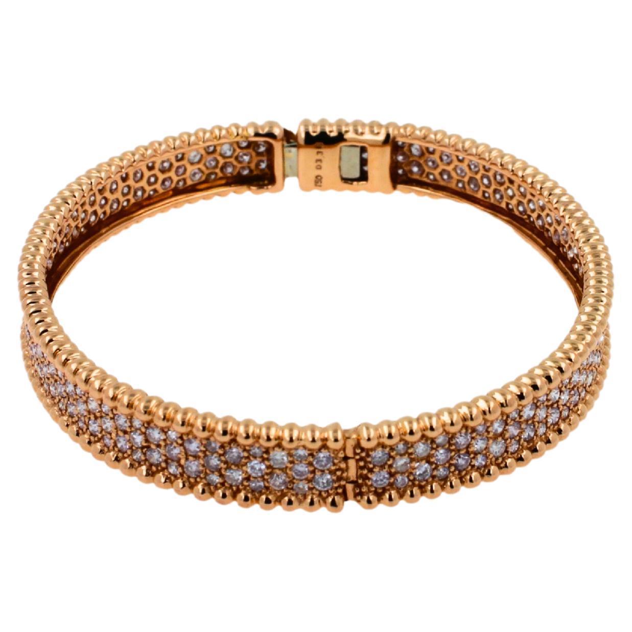 Brilliant Round Diamonds Pave Golden Bead Solid 18k Rose Gold Bangle Bracelet