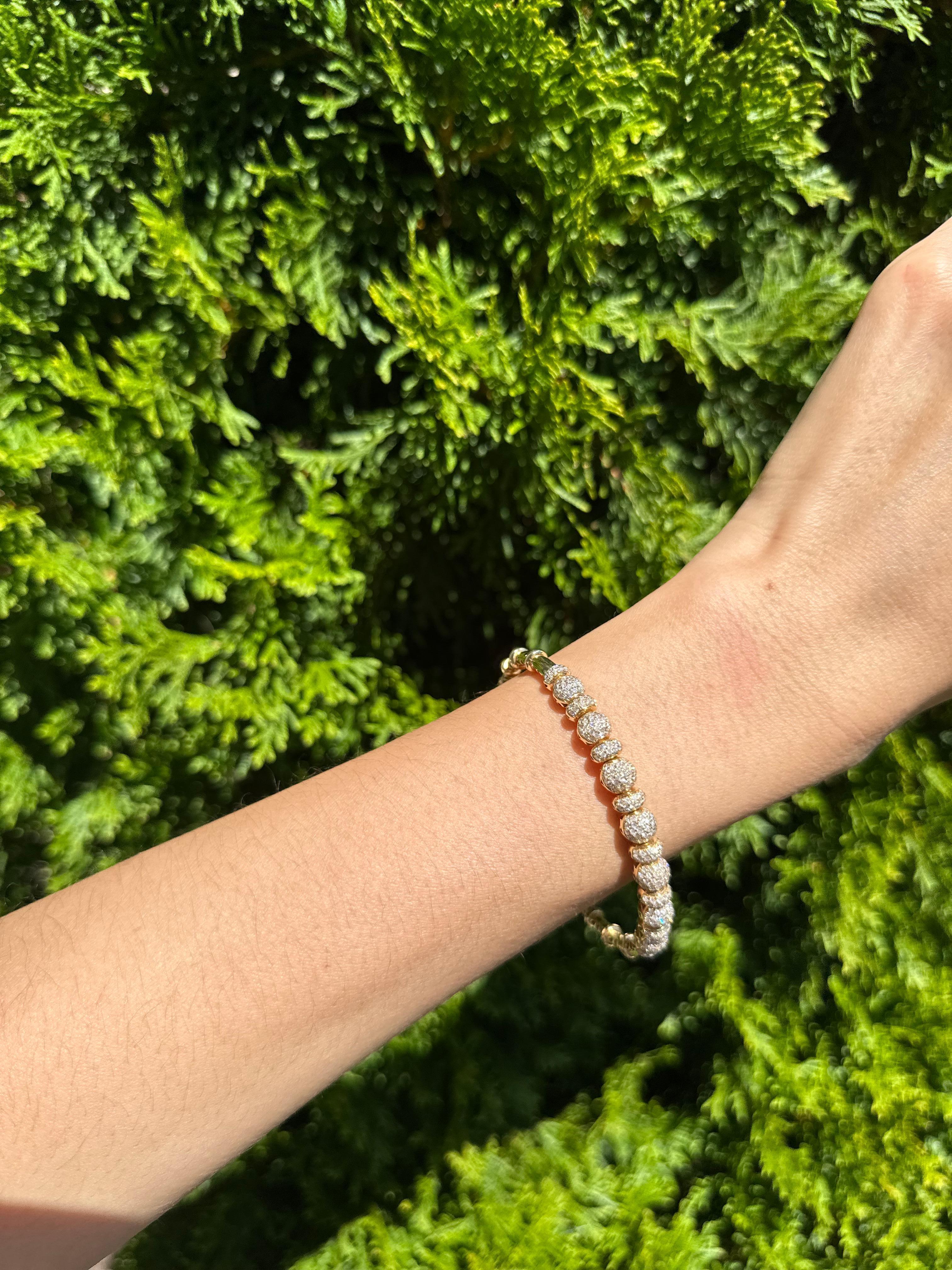 Brilliant Round Diamonds Pave Set Spheres 18K Yellow Gold Bangle Cuff Bracelet