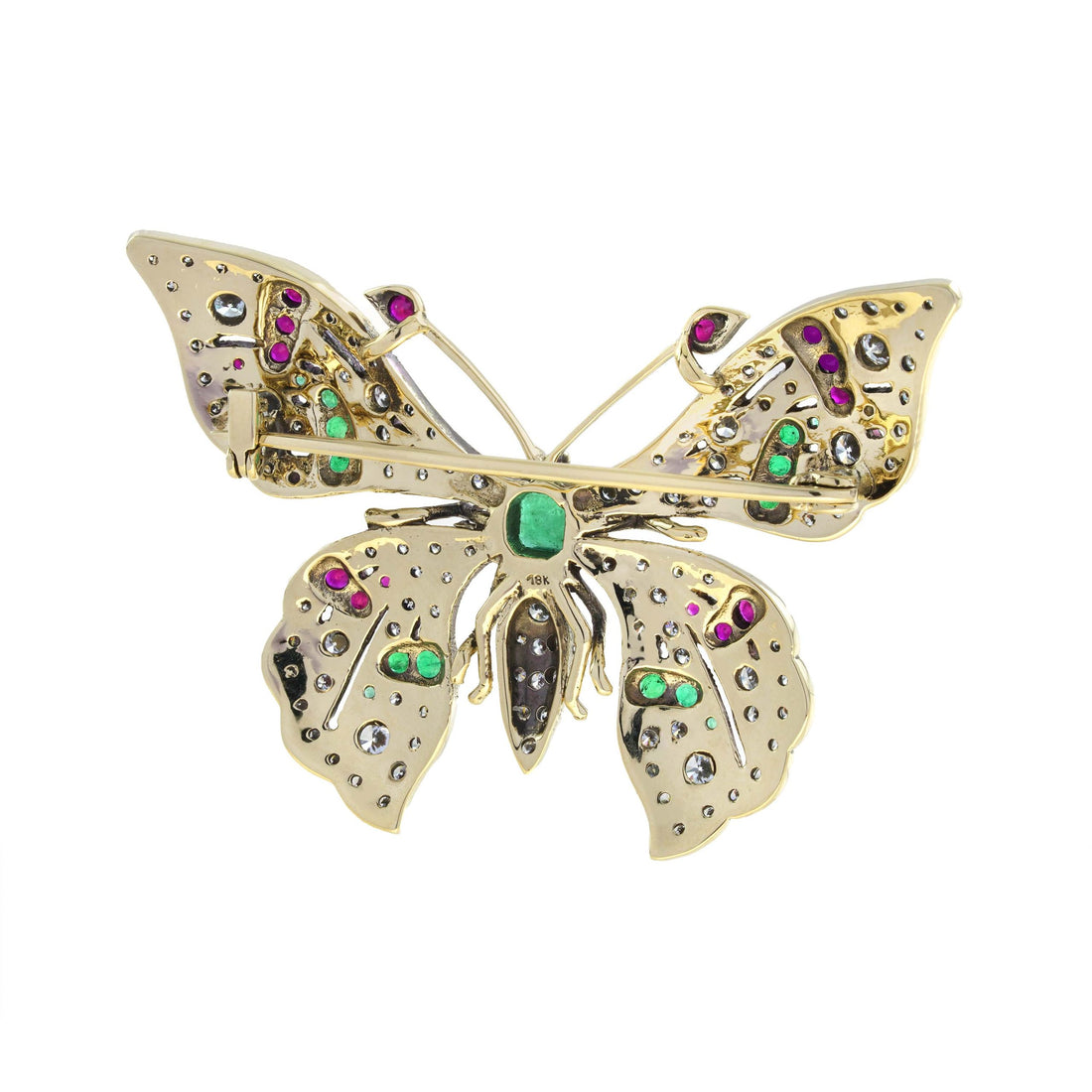 Multi Gemstones Vintage Style Butterfly 14K Yellow Gold Pin Brooch