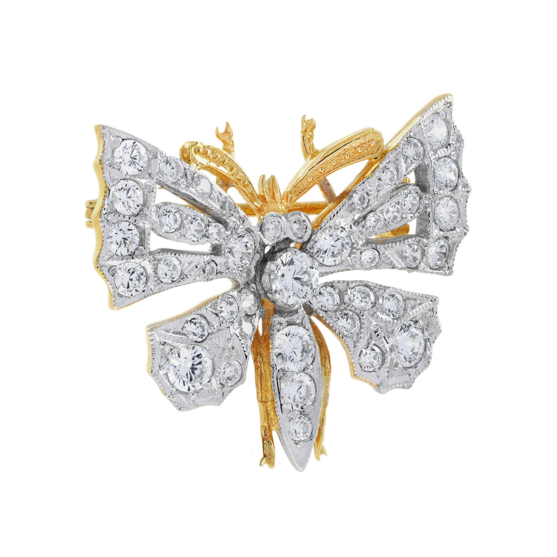 Butterfly Shape Diamonds 18K White Yellow Gold Pin Brooch