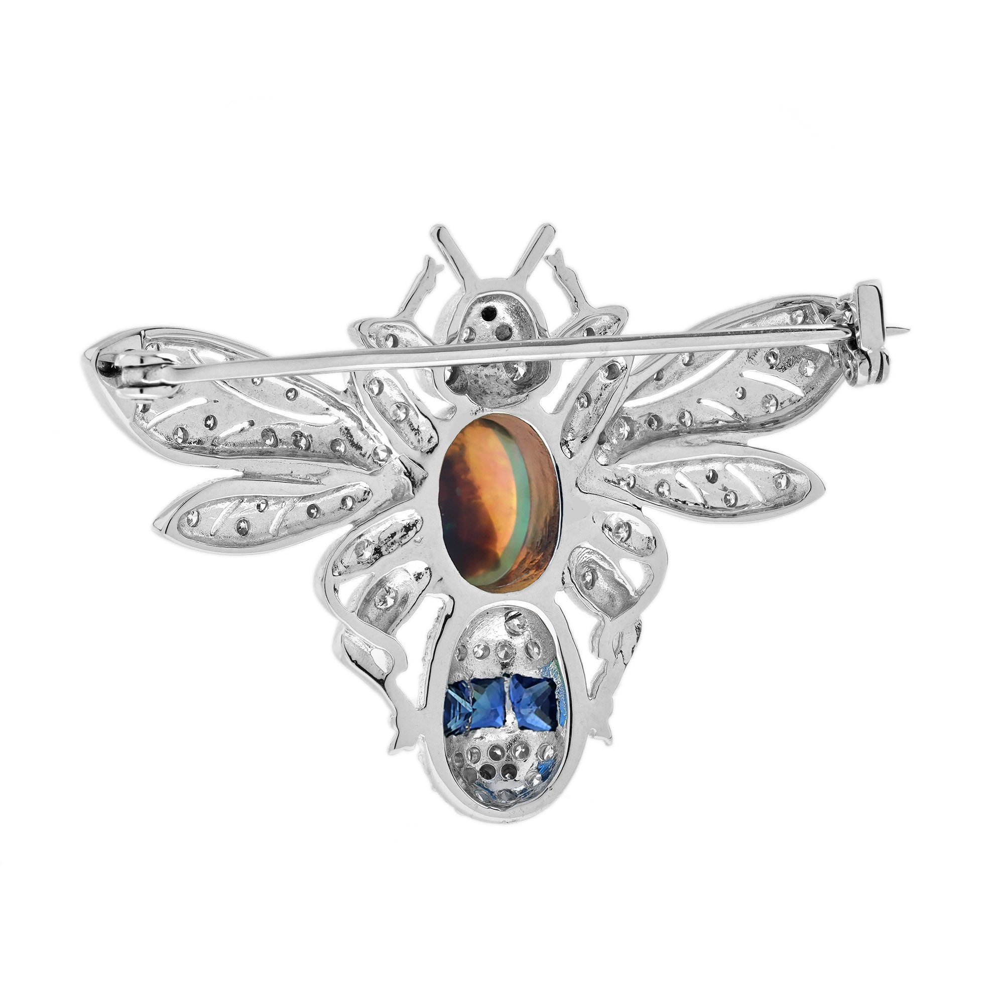 Black Opal & Sapphire Diamond Pave Vintage Inspired Antique Style Bee Brooch