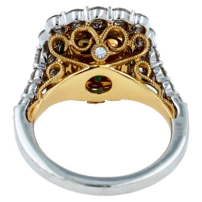 Classic Cushion Cut Green Emerald 14k White Yellow Gold Ring with Diamond Halo