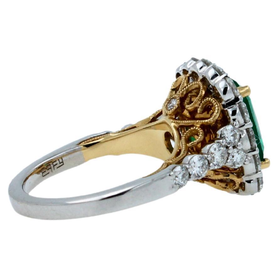 Classic Cushion Cut Green Emerald 14k White Yellow Gold Ring with Diamond Halo
