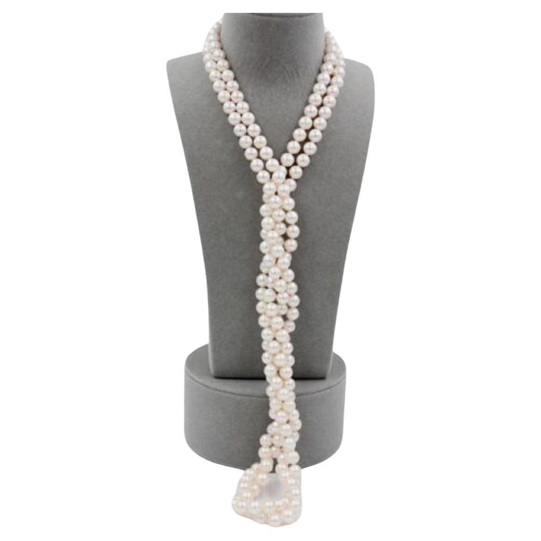 Classic White Cultured Japanese Akoya Opera Pearl Luxury Necklace 30 inches Long