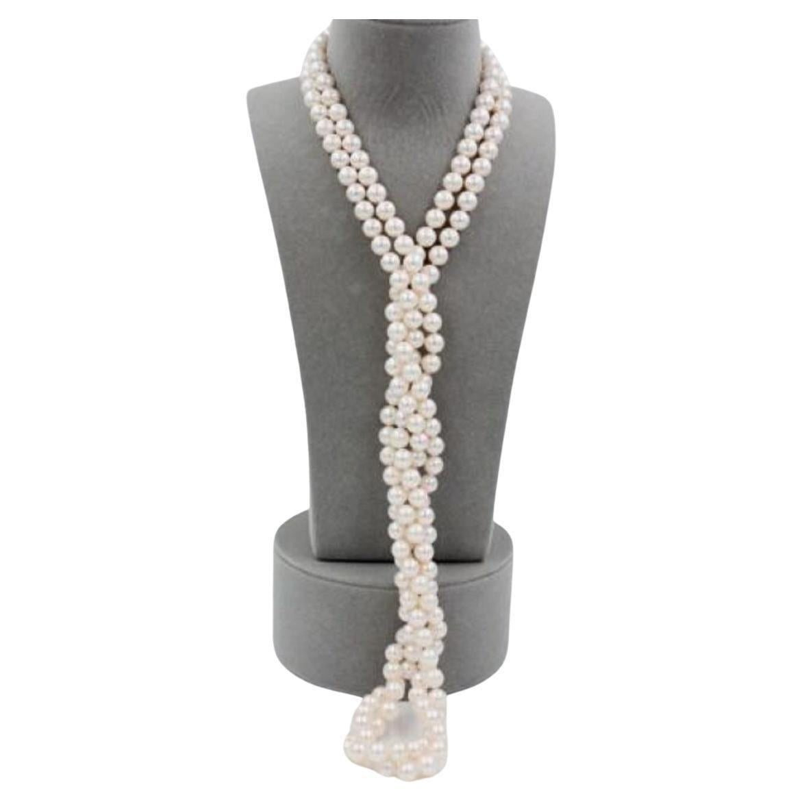 Classic White Cultured Japanese Akoya Opera Pearl Luxury Necklace 30 inches Long