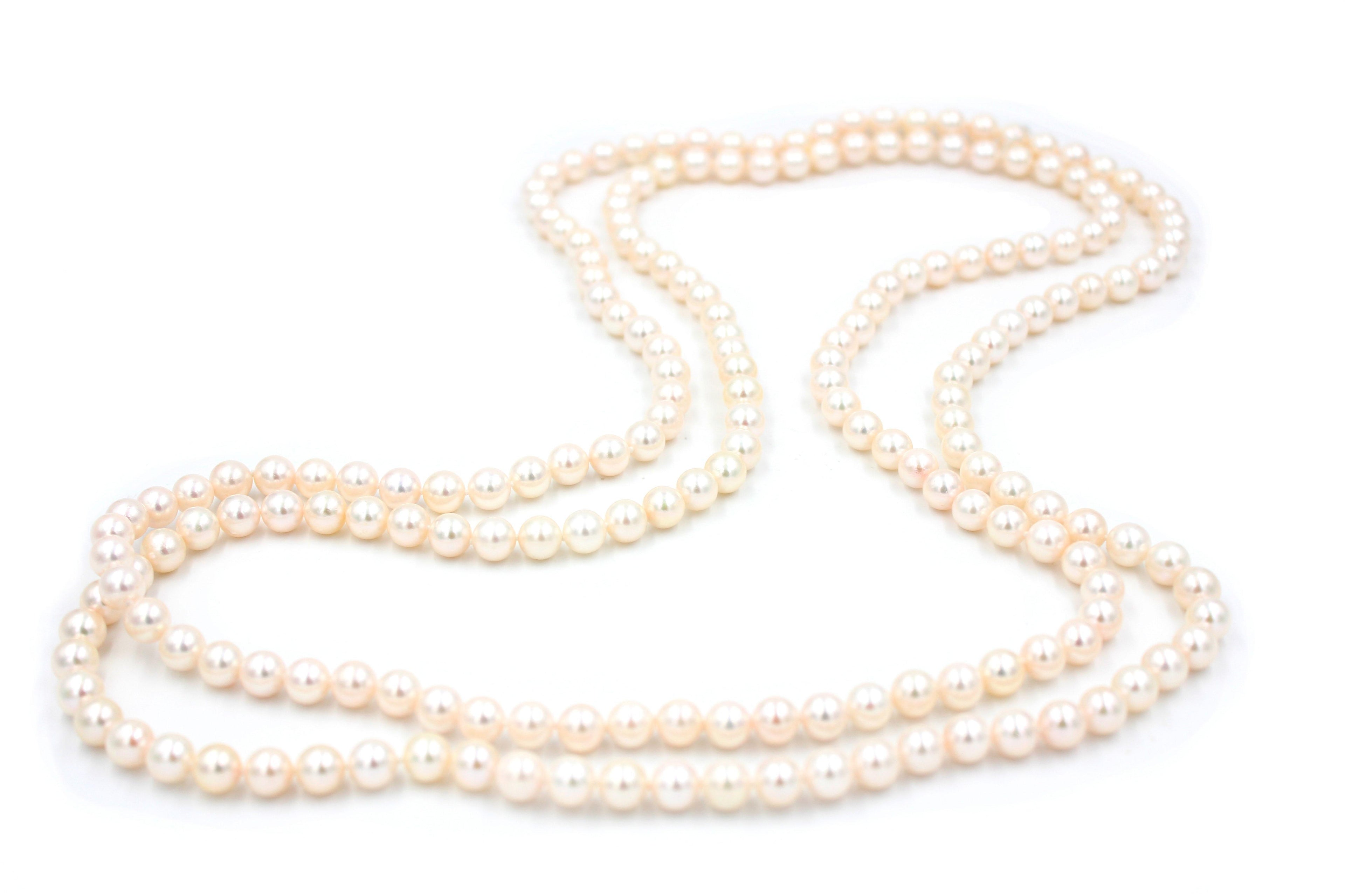 Classic White Cultured Japanese Akoya Opera Pearl Luxury Necklace 30 inches Long