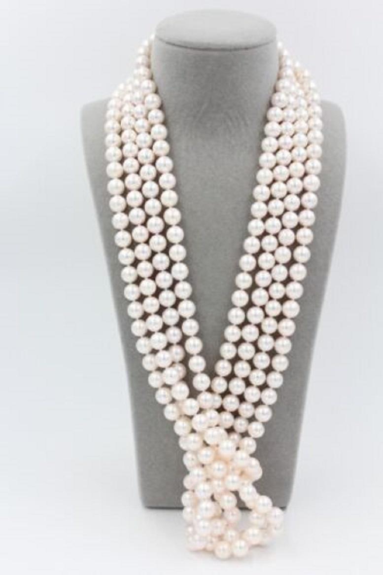 Classic White Cultured Japanese Akoya Pearl Luxury Glow Necklace 48 inches Long
