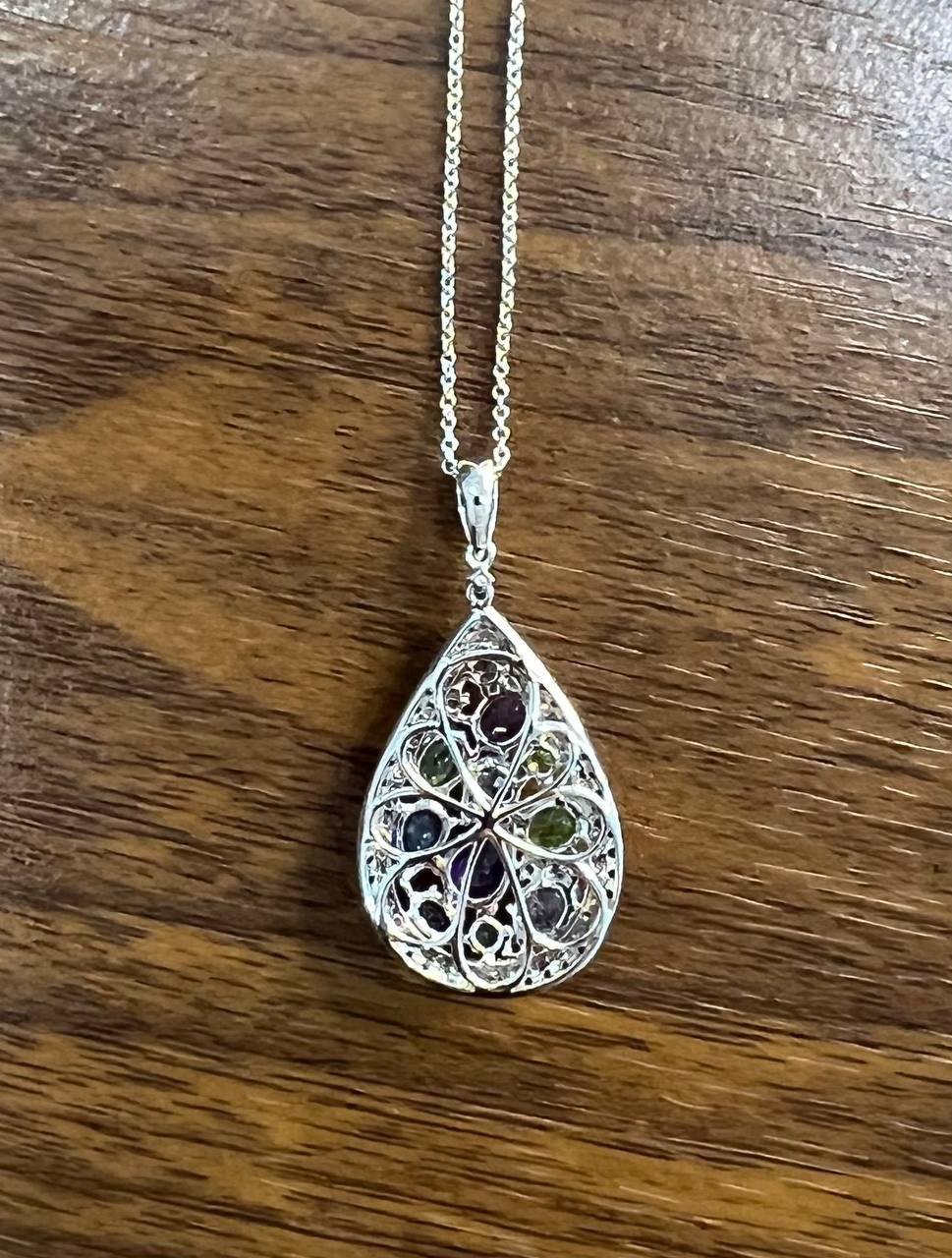 Purple Amethyst Blue Sapphire Green Tsavorite Diamonds Gold Pendant Necklace