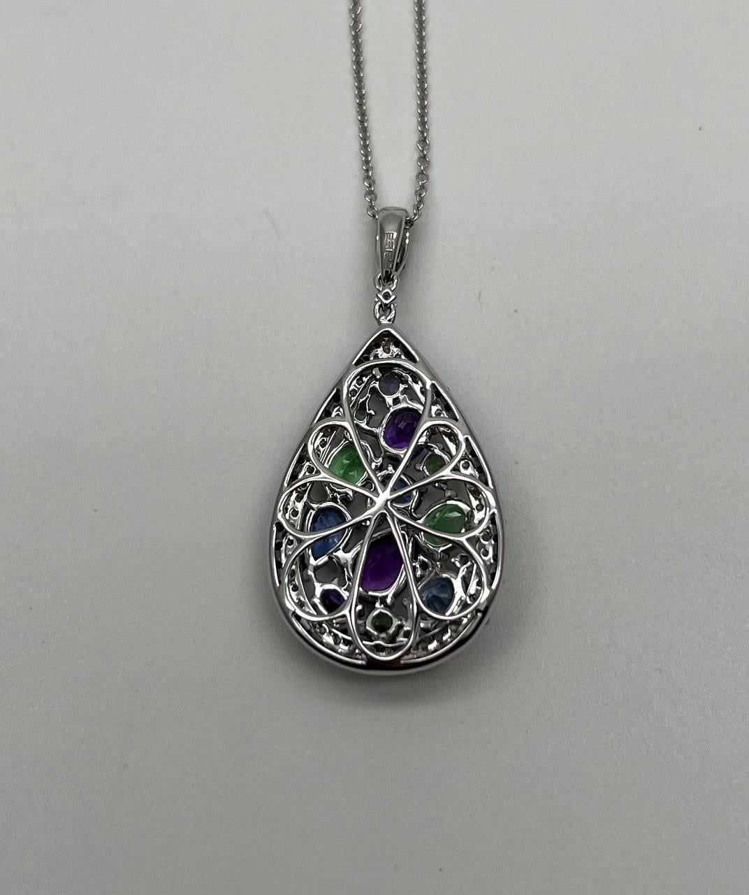 Purple Amethyst Blue Sapphire Green Tsavorite Diamonds Gold Pendant Necklace
