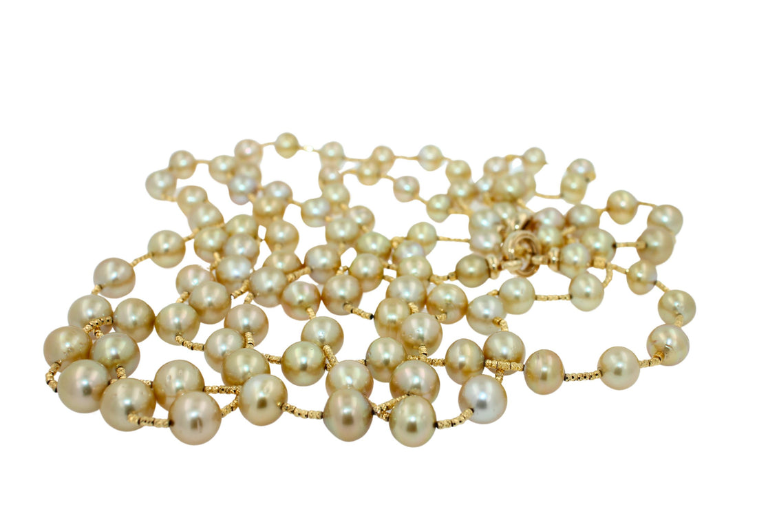 Golden Yellow AAA South Sea Pearls 18K Yellow Gold Long Necklace
