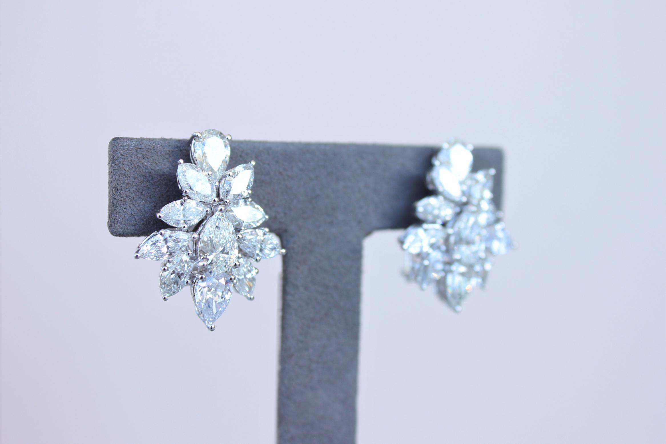 Fancy Shape Brilliant Cut Pear Marquise Diamond Cluster 18K White Gold Earrings