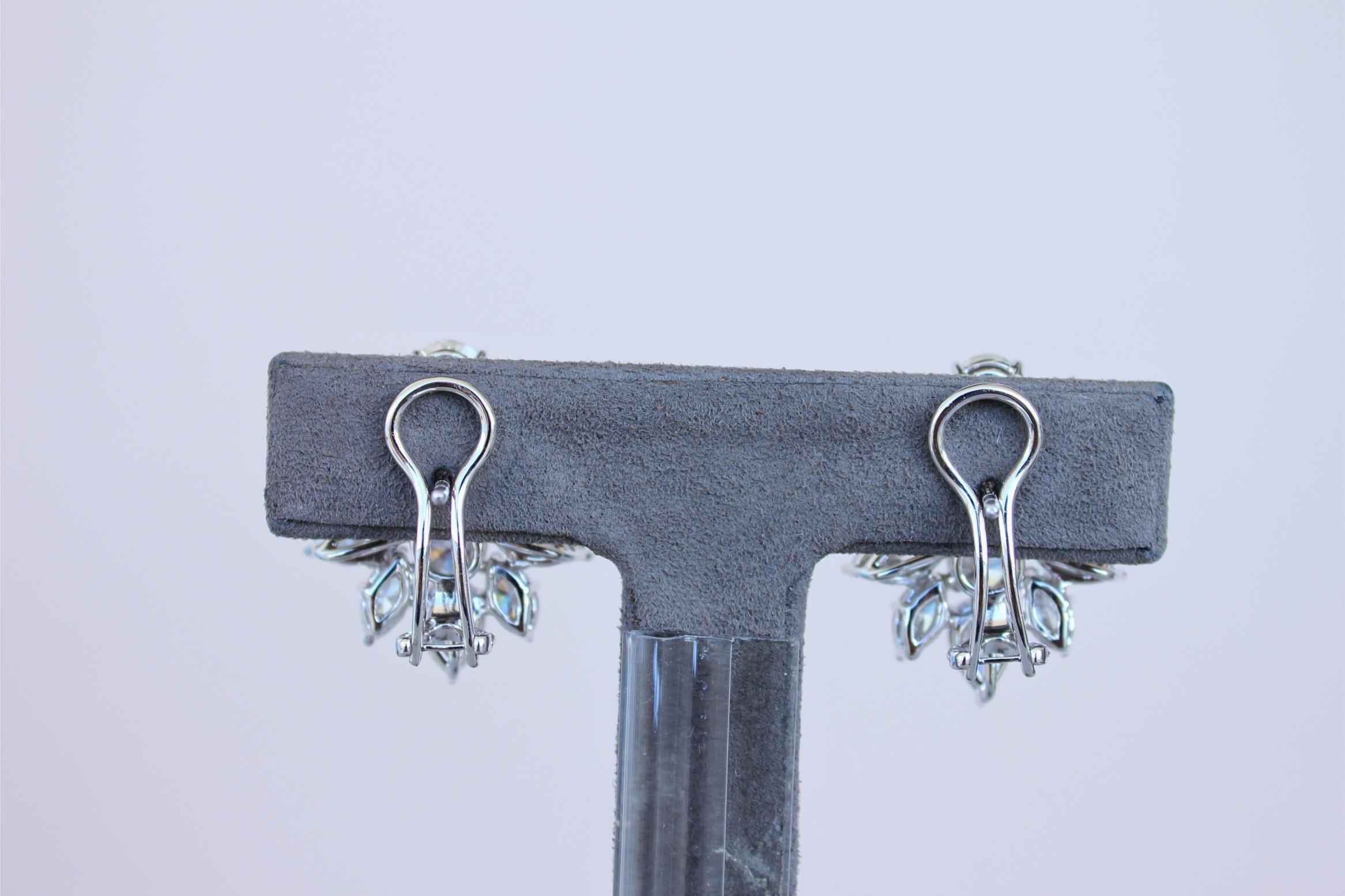 Fancy Shape Brilliant Cut Pear Marquise Diamond Cluster 18K White Gold Earrings