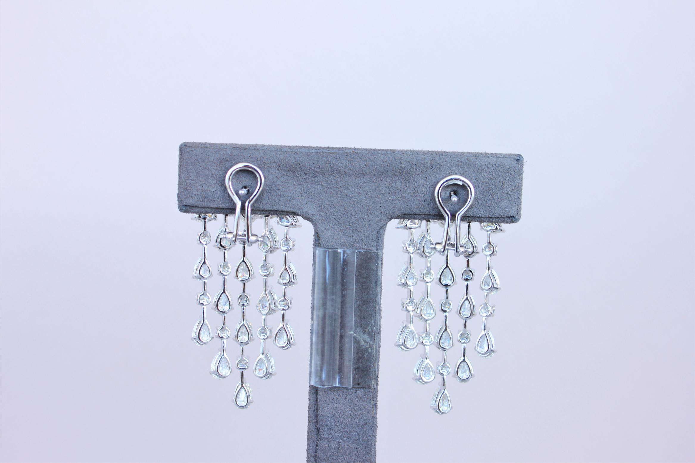 Fancy Shape Pear Round Brilliant Cut Chandelier 18K White Gold Drop Earrings