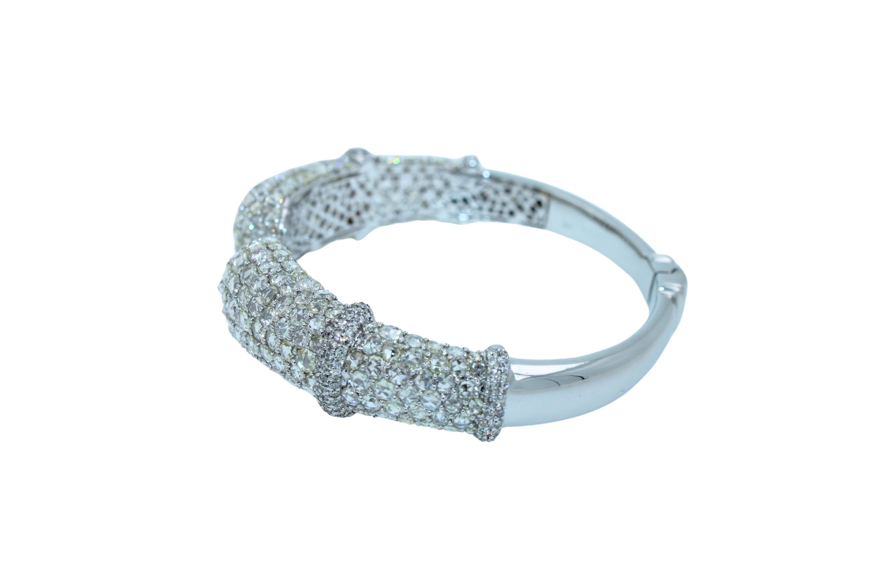 Diamond Round Shape Brilliant Cut Pave Set Lux 18K White Gold Bangle Bracelet