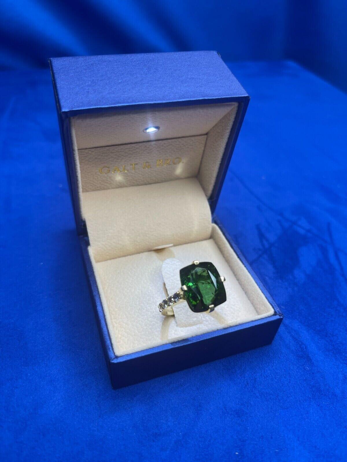 Cushion Large Green Tourmaline Diamond Cocktail Compass Statement 18 Karat Yello