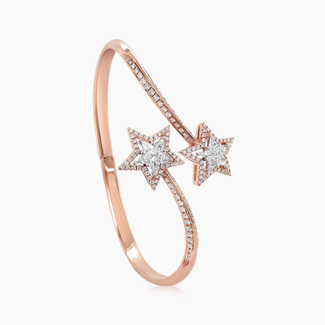 Double Stars Zodiac Celestial White Diamond Rose Gold Star Shape Bangle Bracelet