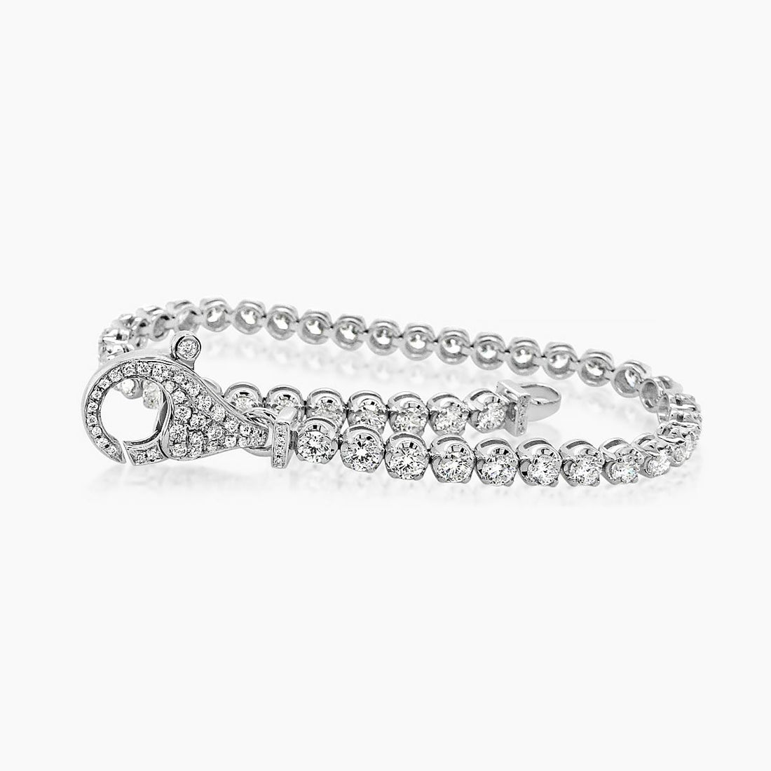 4 Carat Chunky Clasp White Diamond 18K White Gold Tennis Line Bracelet