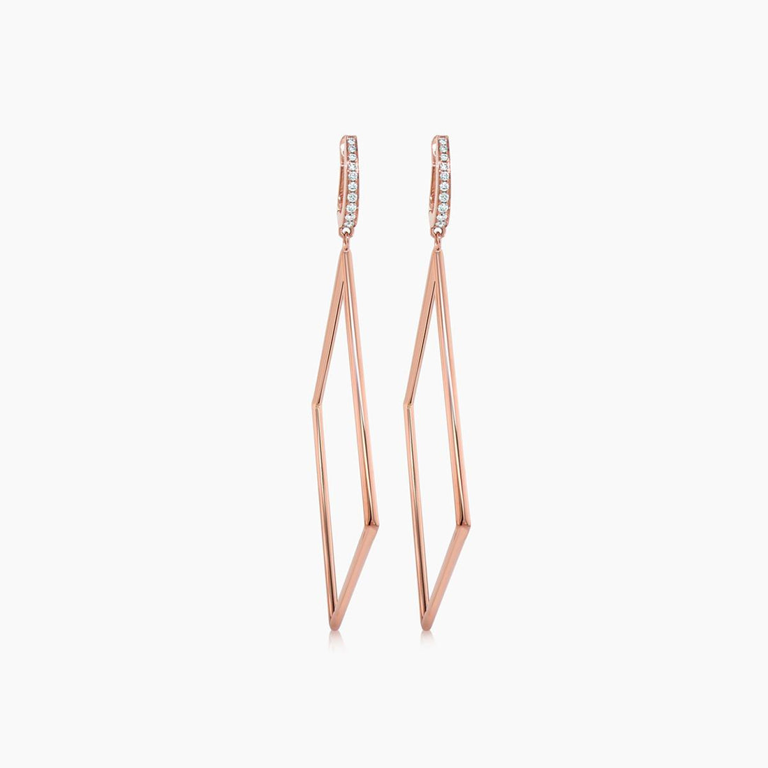 White Diamond 18K Rose Gold Geometric Rhombus Earrings