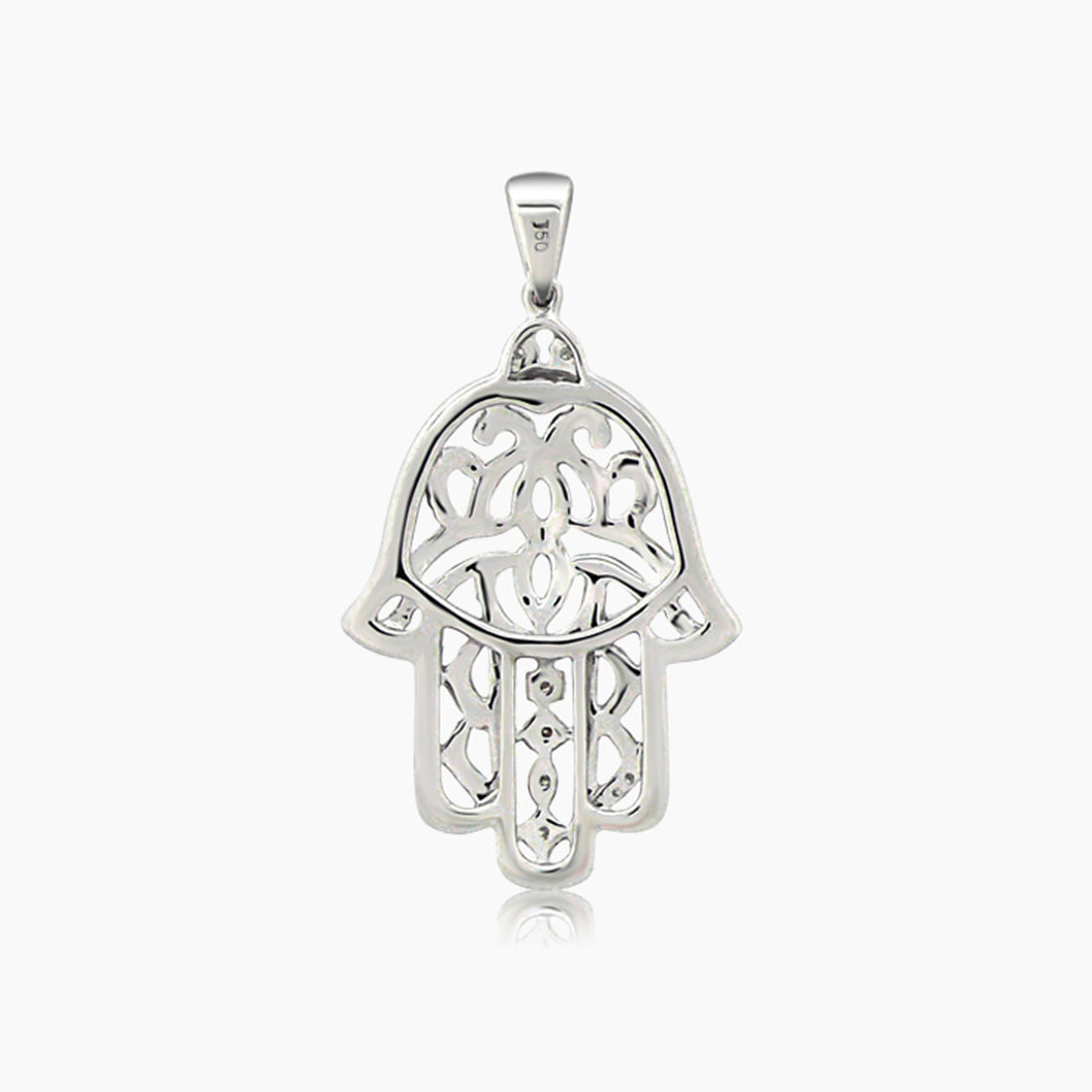 Hamsa Hand White Diamond 18K White Gold Pendant Necklace