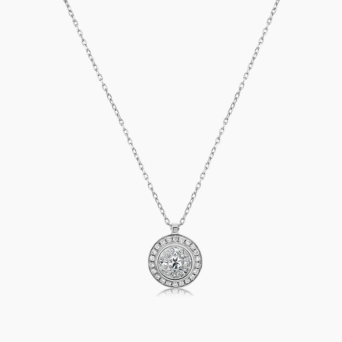 White Diamond Illusion Set Pave 18K White Gold Pendant Necklace