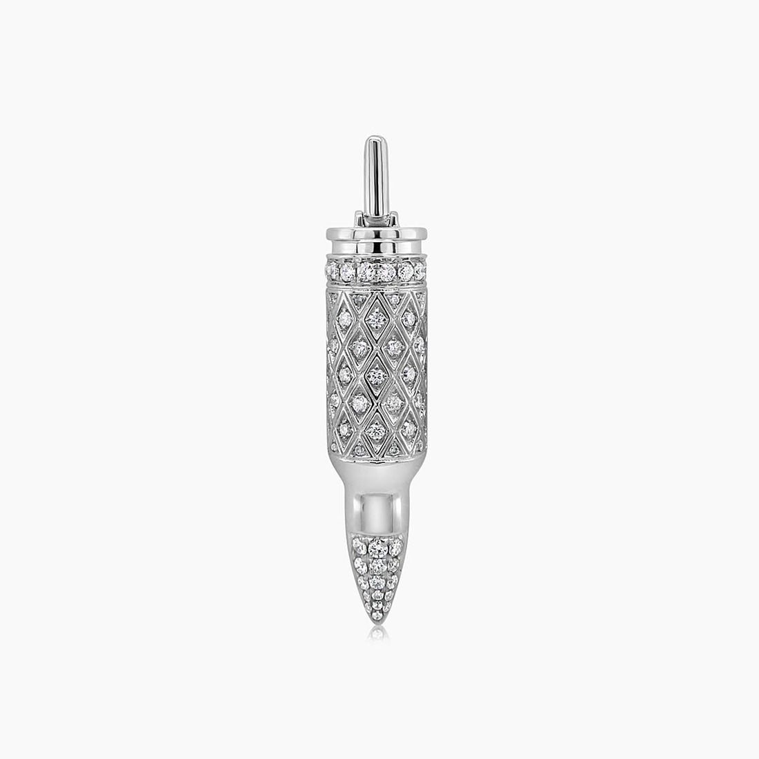 White Diamond 18K White Gold Unique Set Bullet Pendant Necklace
