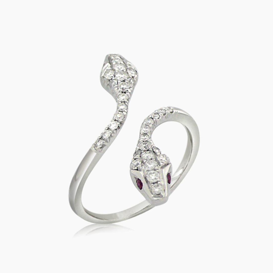 White Diamond Ruby 18K White Gold Snake Ring