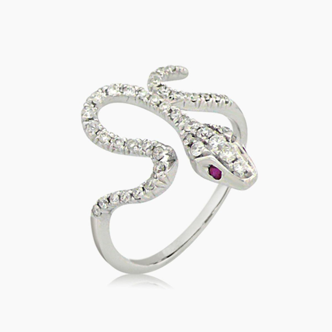 White Diamond Ruby 18K White Gold Snake Ring