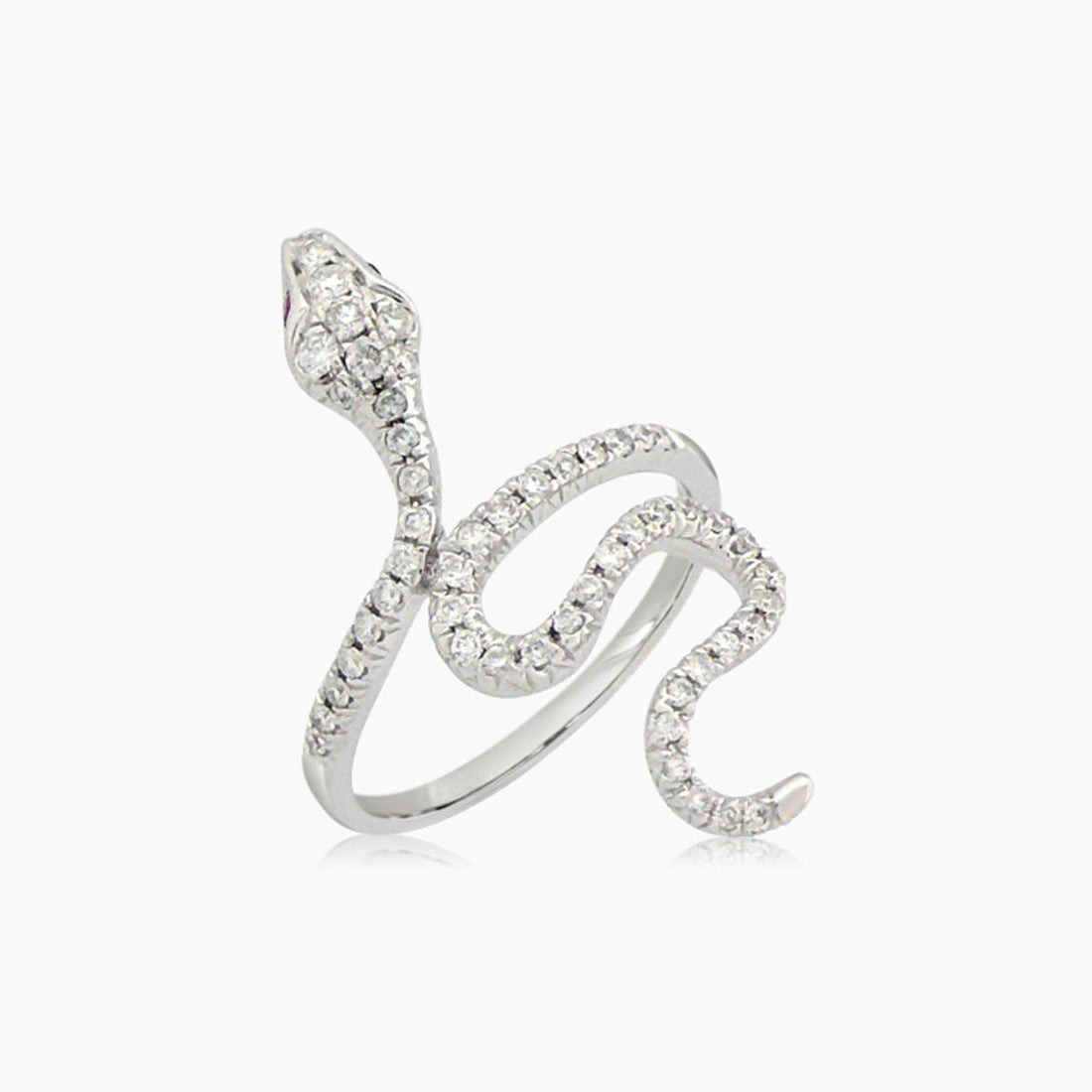 Snake Diamond Pave & Ruby 18K White Gold Ring