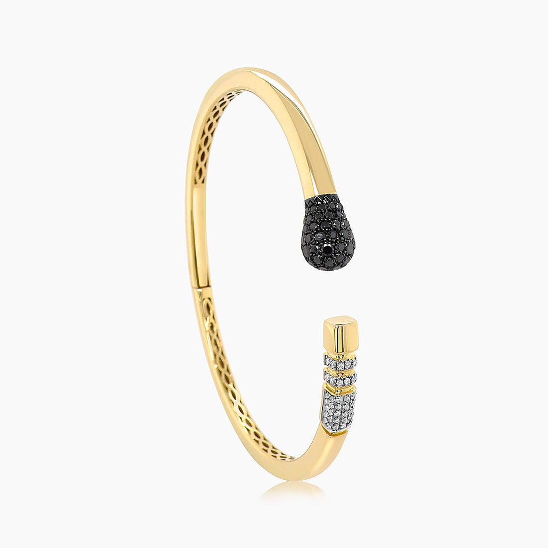 Match Pencil Object Black & White Diamond 18K Yellow Gold Bangle Bracelet