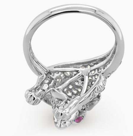 Dalmatian Puppy White & Black Diamonds 18K White Gold Dog Ring