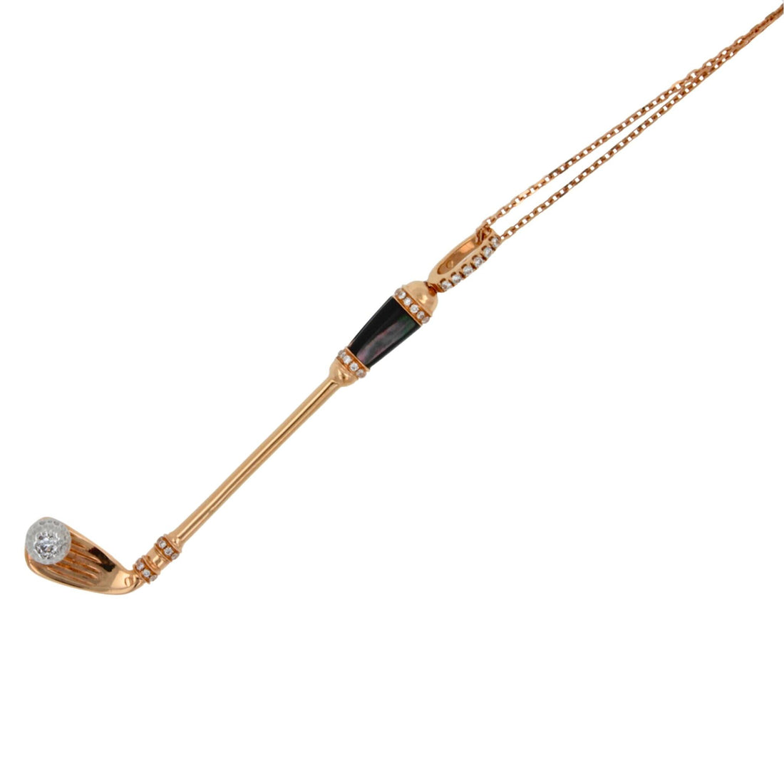 Diamond Black Grey Mother of Pearl Golf Club Birdie Jewelry 18 Karat Rose Gold C