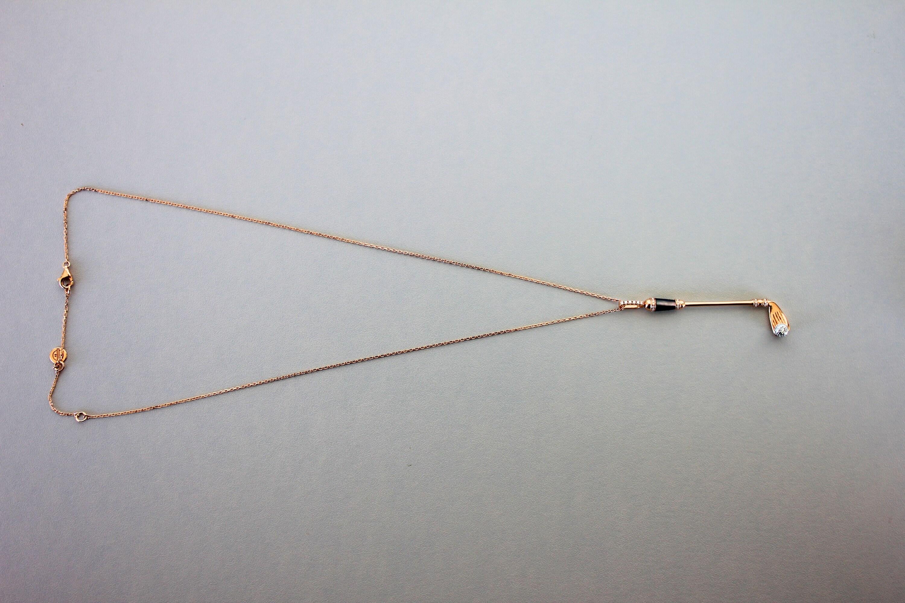 Diamond Black Grey Mother of Pearl Golf Club Birdie Jewelry 18 Karat Rose Gold C