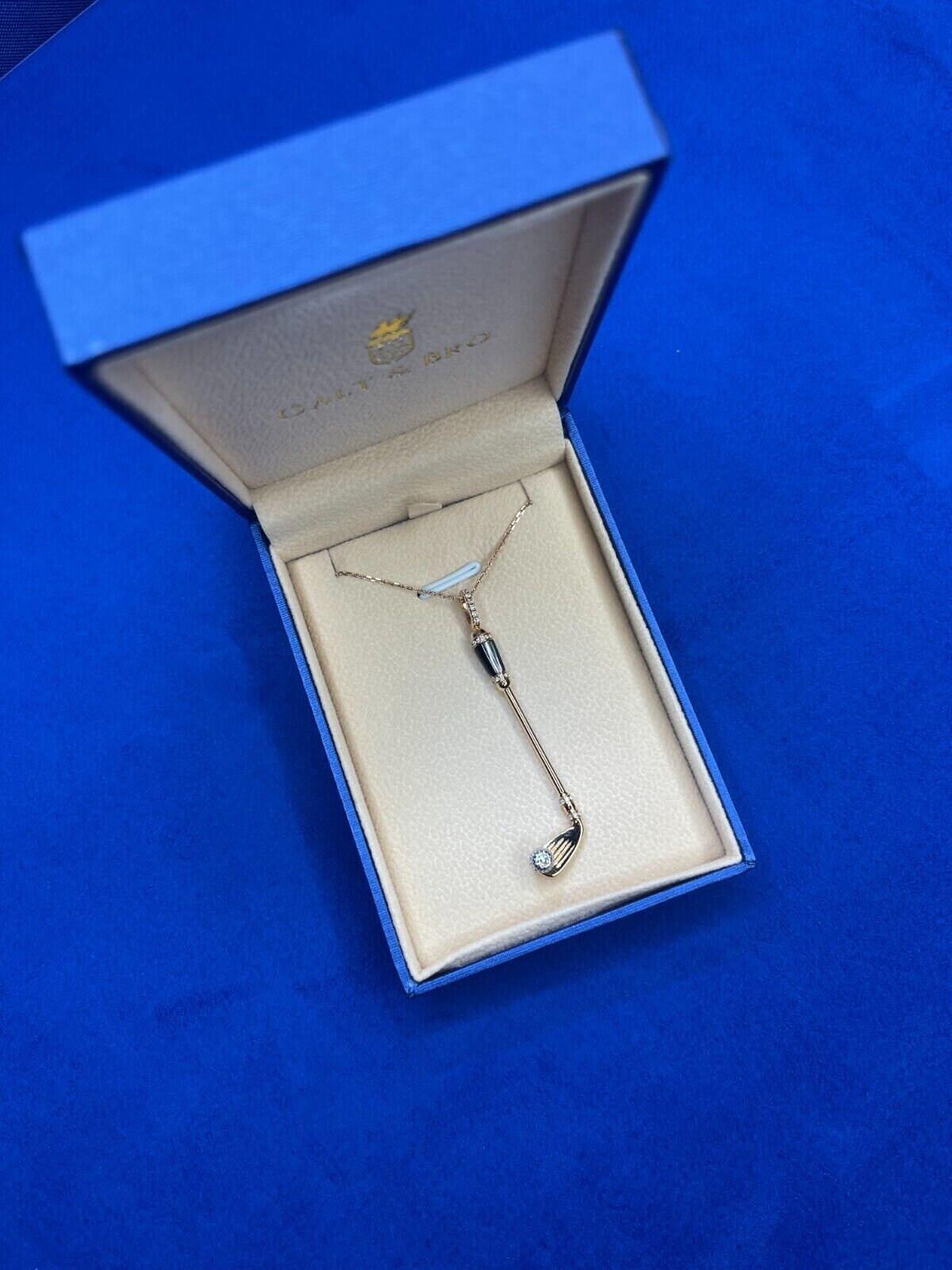 Diamond Black Grey Mother of Pearl Golf Club Birdie Jewelry 18 Karat Rose Gold C