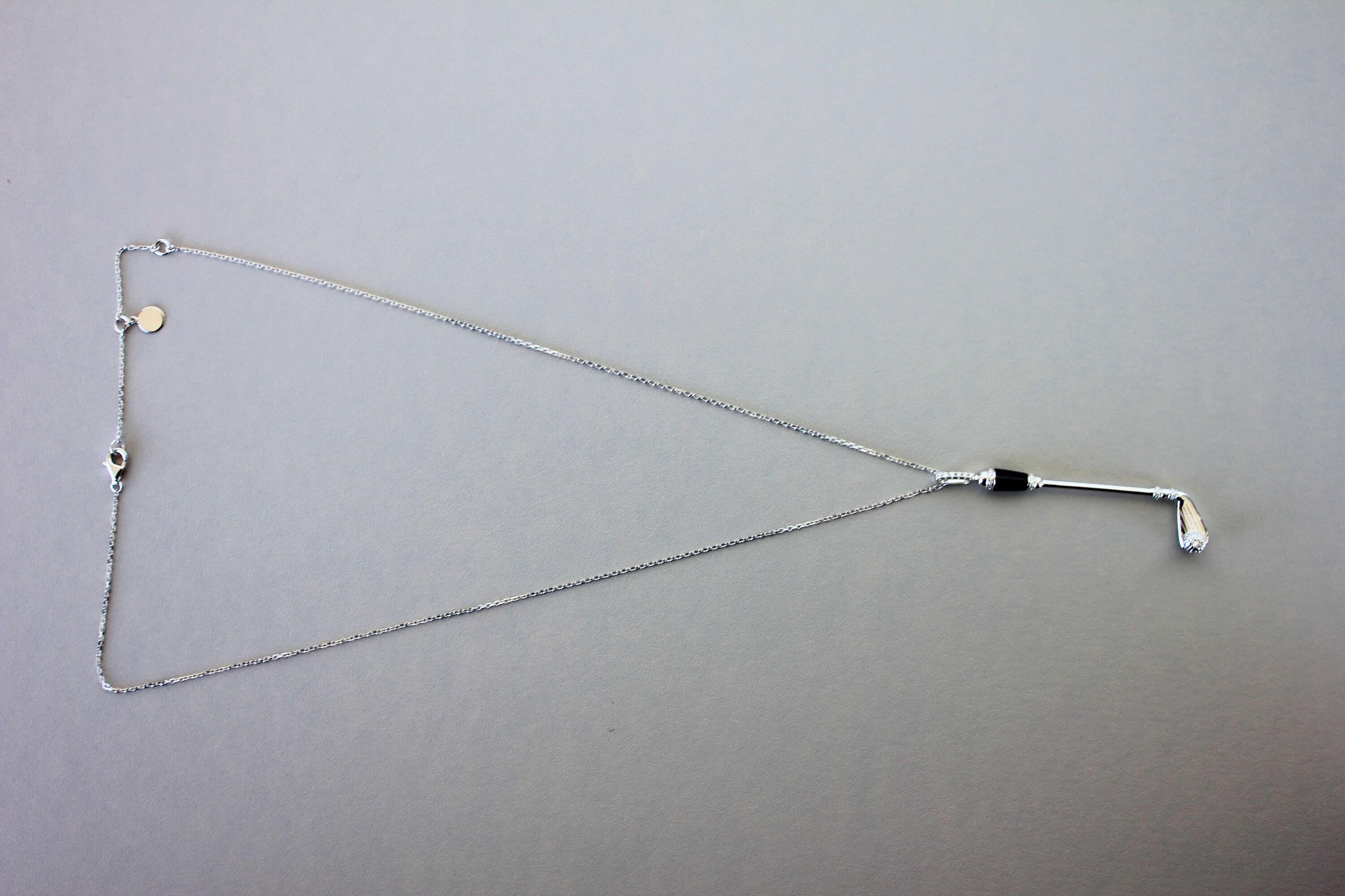 Diamond Black Onyx Golf Club Birdie Jewelry 18 Karat White Gold Charm Pendant Ne