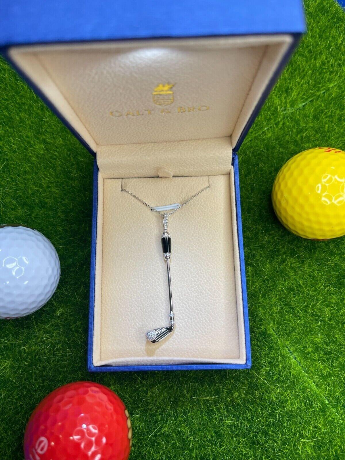Diamond Black Onyx Golf Club Birdie Jewelry 18 Karat White Gold Charm Pendant Ne