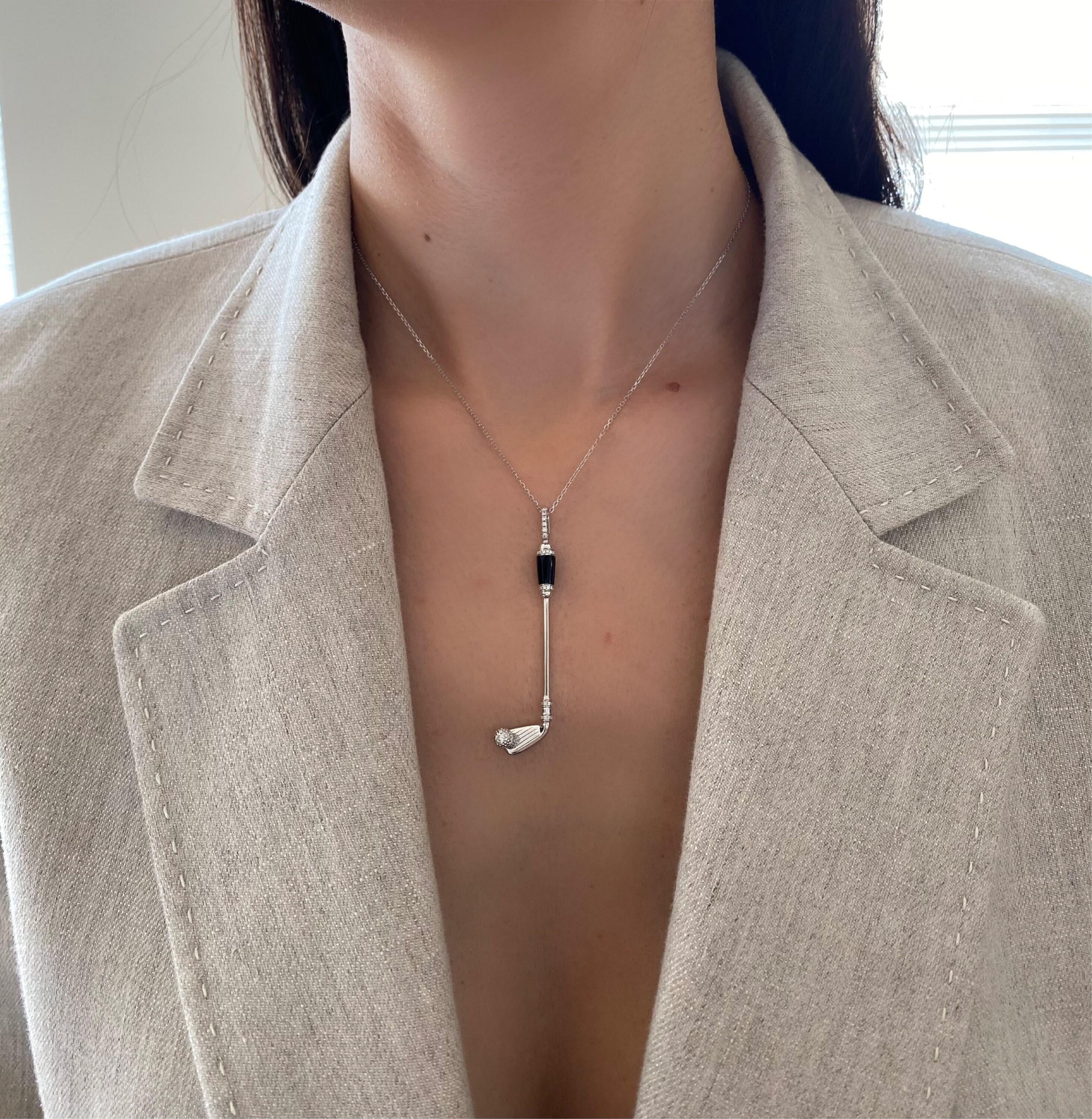 Diamond Black Onyx Golf Club Birdie Jewelry 18 Karat White Gold Charm Pendant Ne
