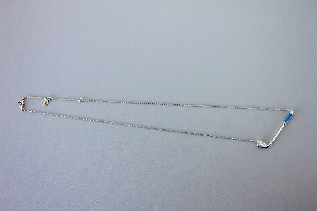 Diamond Blue Agate Golf Club Birdie Jewelry 18 Karat White Gold Charm Pendant Ne