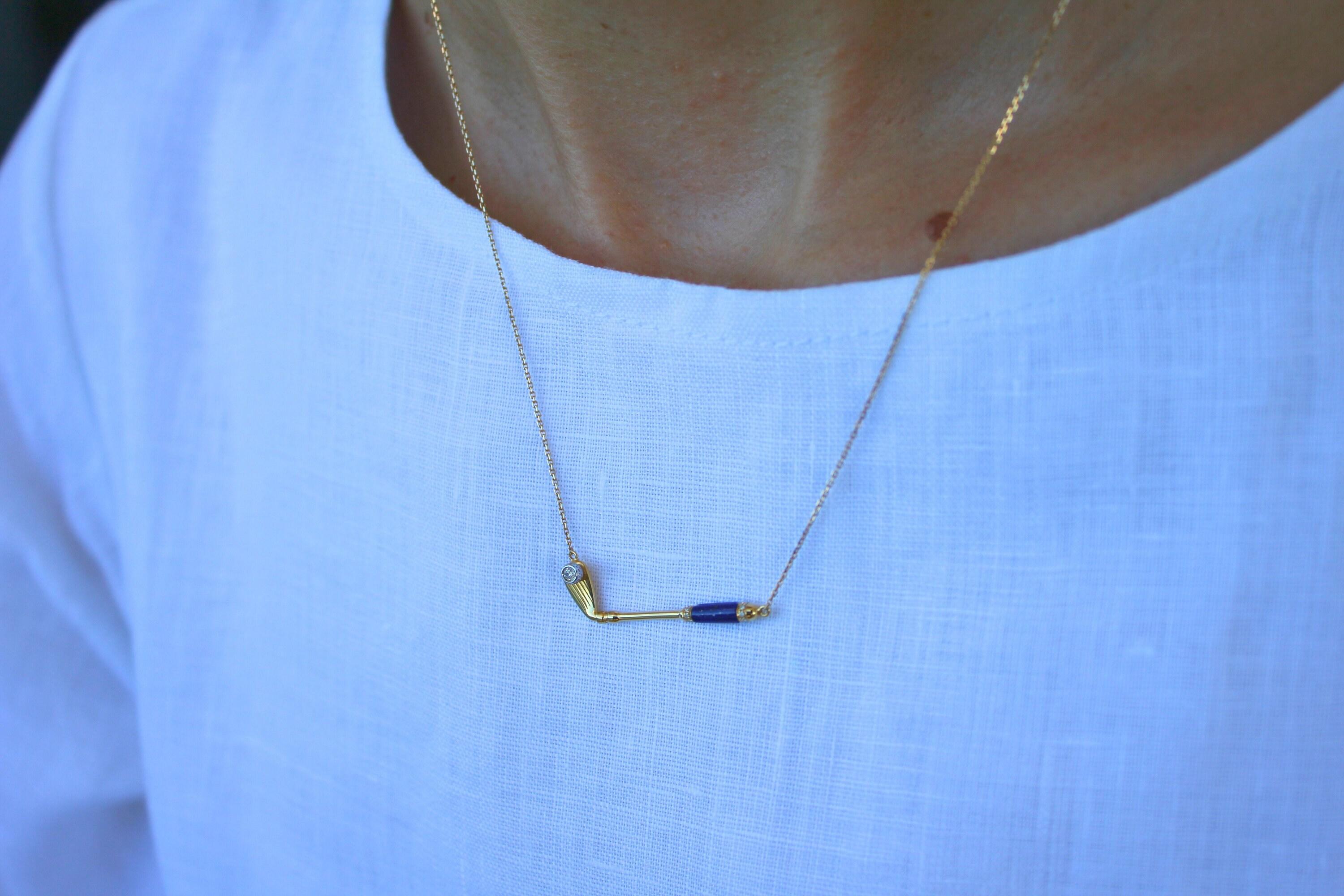 Diamond Blue Lapis Lazuli Golf Club Birdie Jewelry 18 Karat Yellow Gold Charm Pe