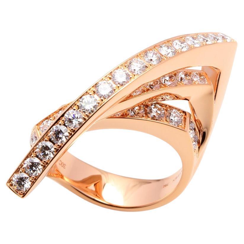 Diamond Channel Set Line Geometric Wave Unique Statement 18 Karat Rose Gold Ring