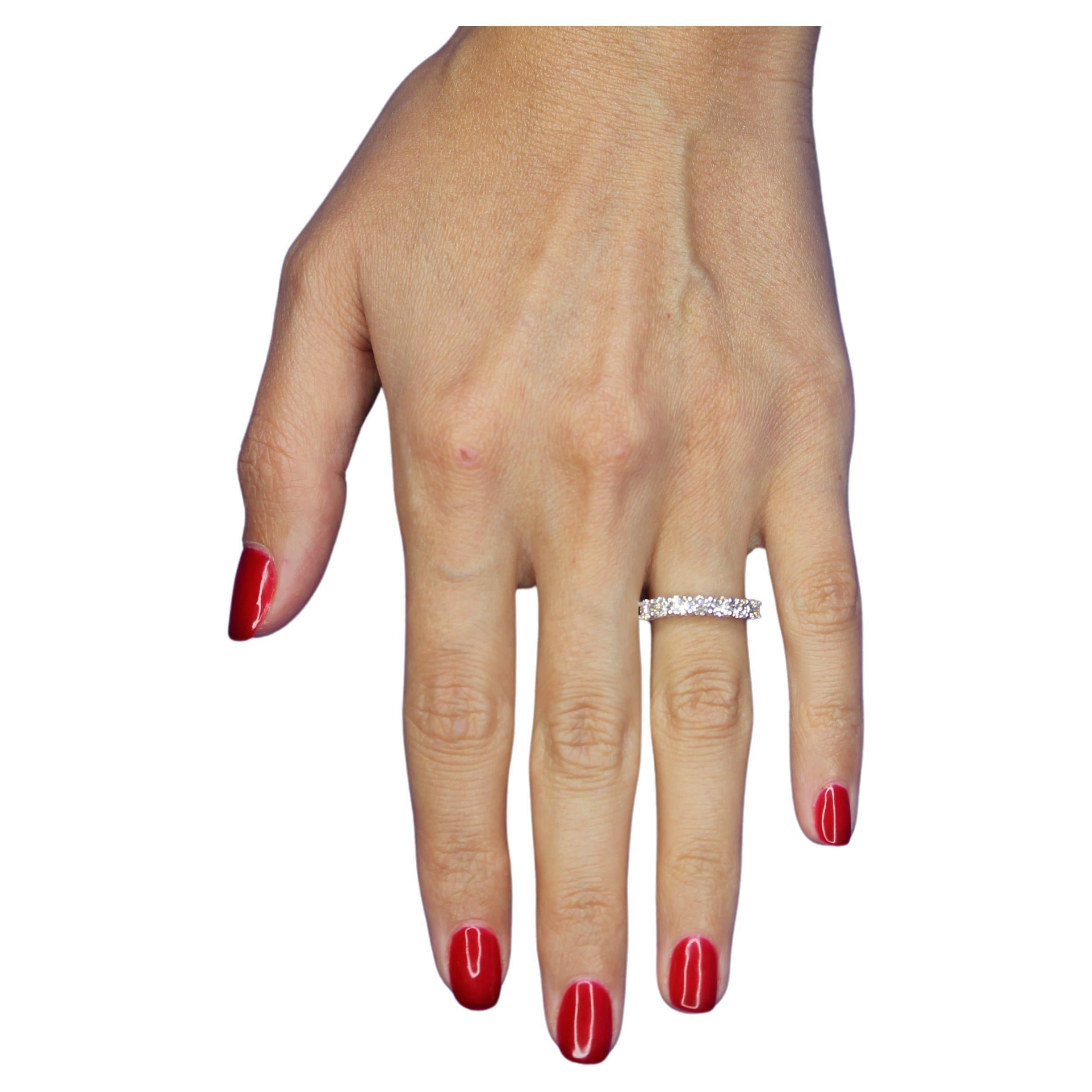 Diamond Classic Stack Eternity Wedding Anniversary Band 18 Karat White Gold Ring
