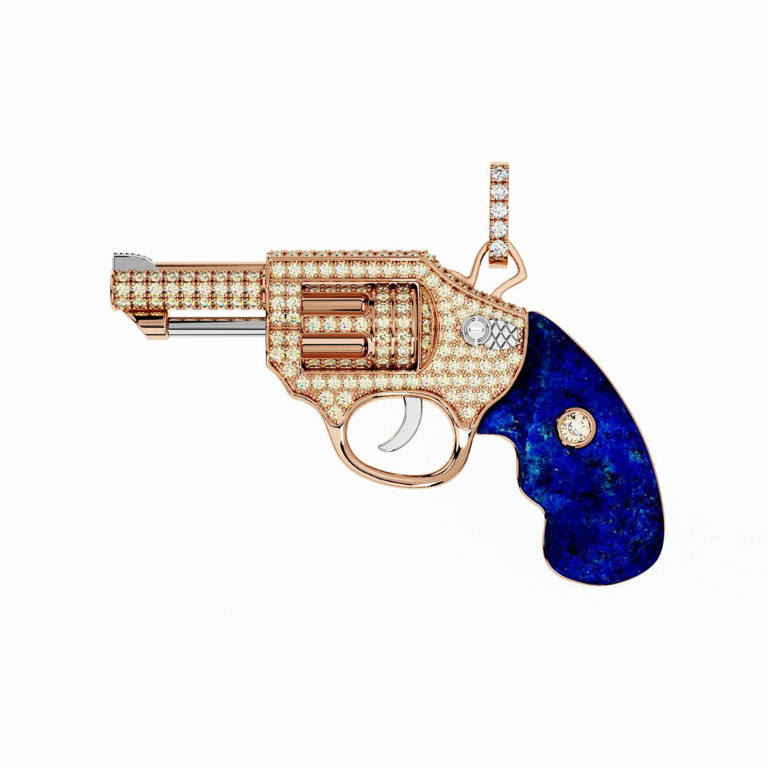 Diamond Gun Revolver Blue Lapis Lazuli 18 Karat Rose Gold Necklace Pendant Charm