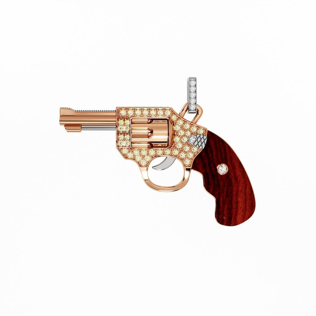 Diamond Gun Revolver Rosewood Gem 18 Karat Rose Gold Necklace Pendant Charm