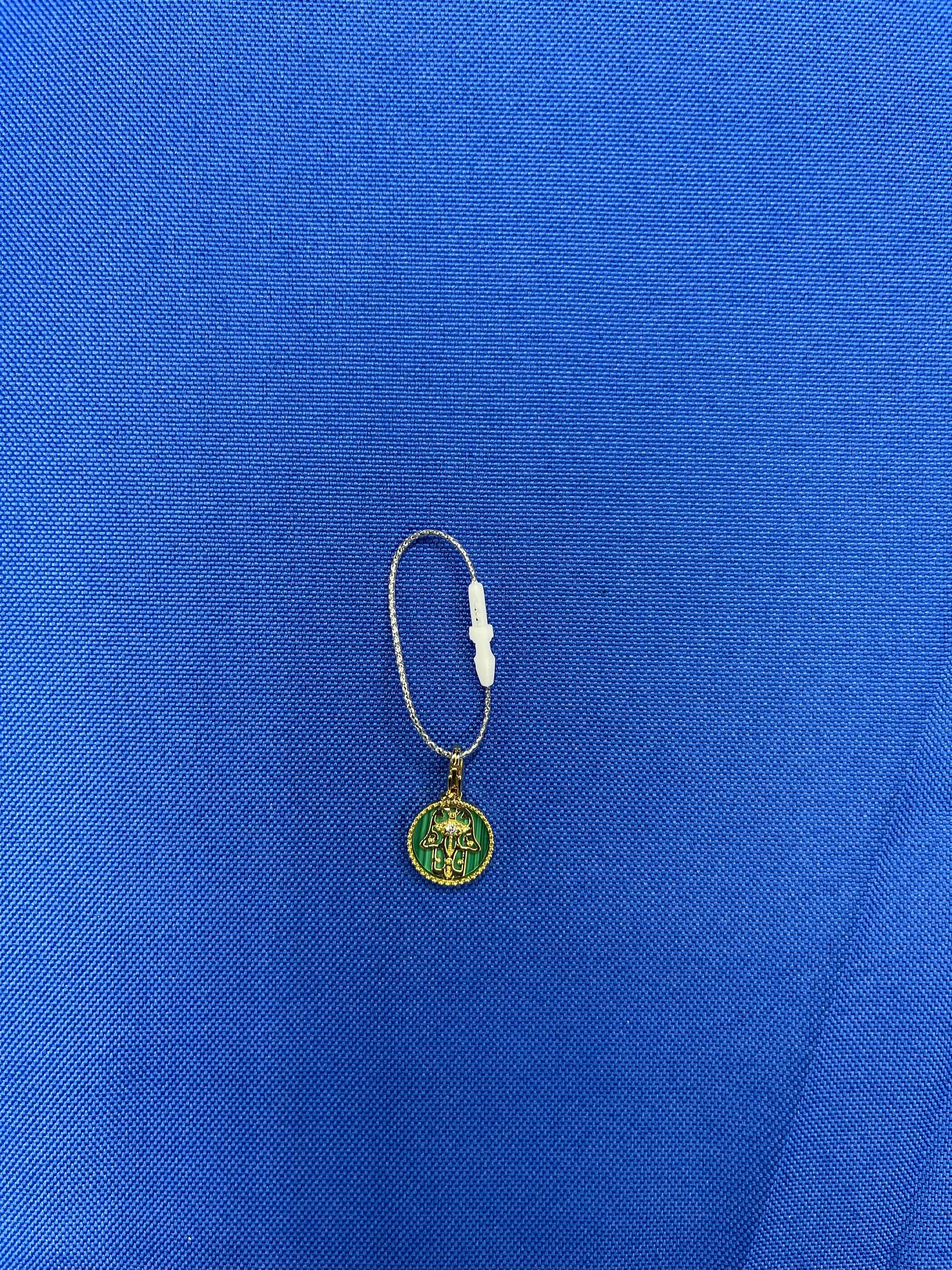 Diamond Hamsa Hand Mystic Protection Palm Symbol Evil Eye 18 Karat Yellow Gold M