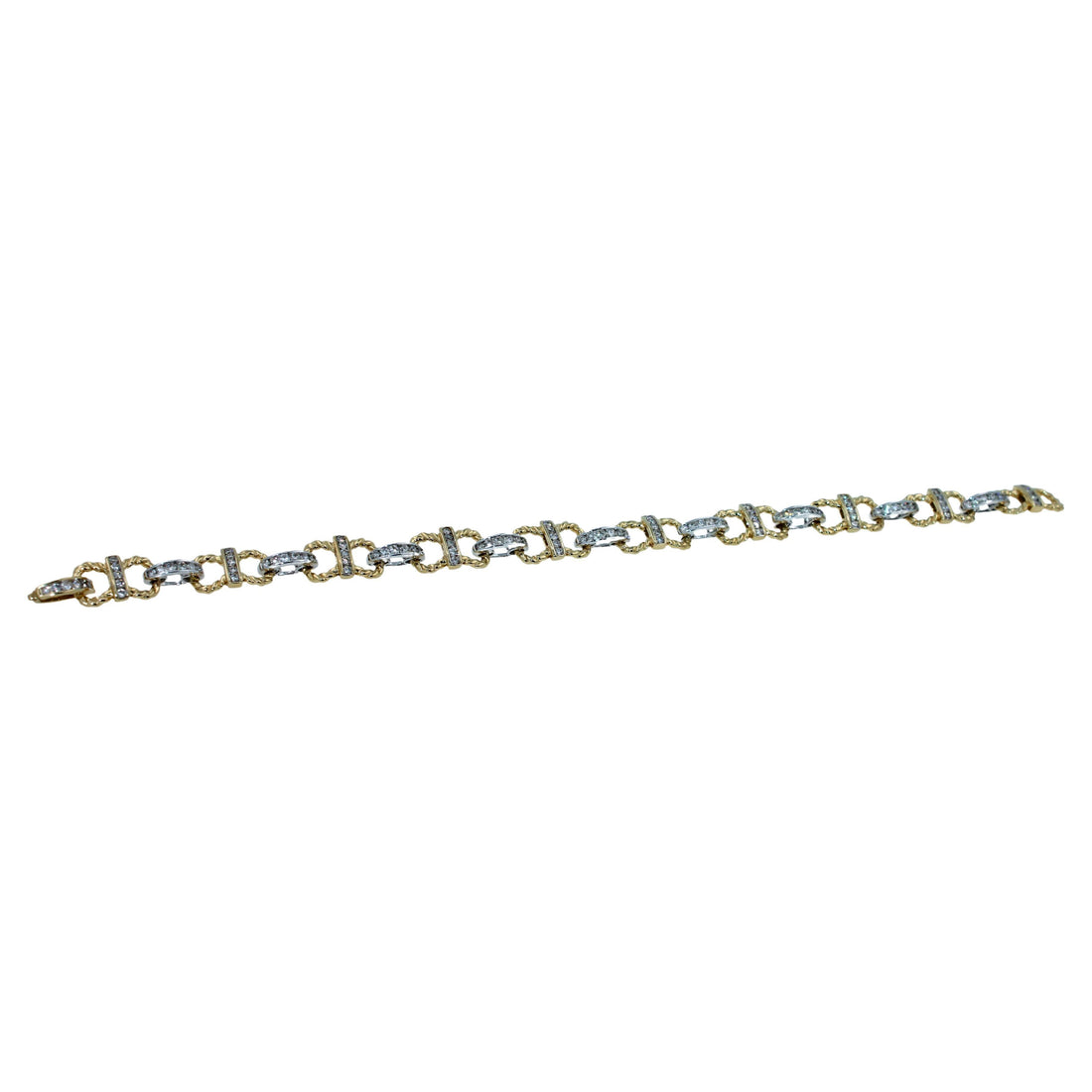 Diamond Horse Shoe Pave Link Layered Rope Fashion 14 Karat Yellow Gold Bracelet