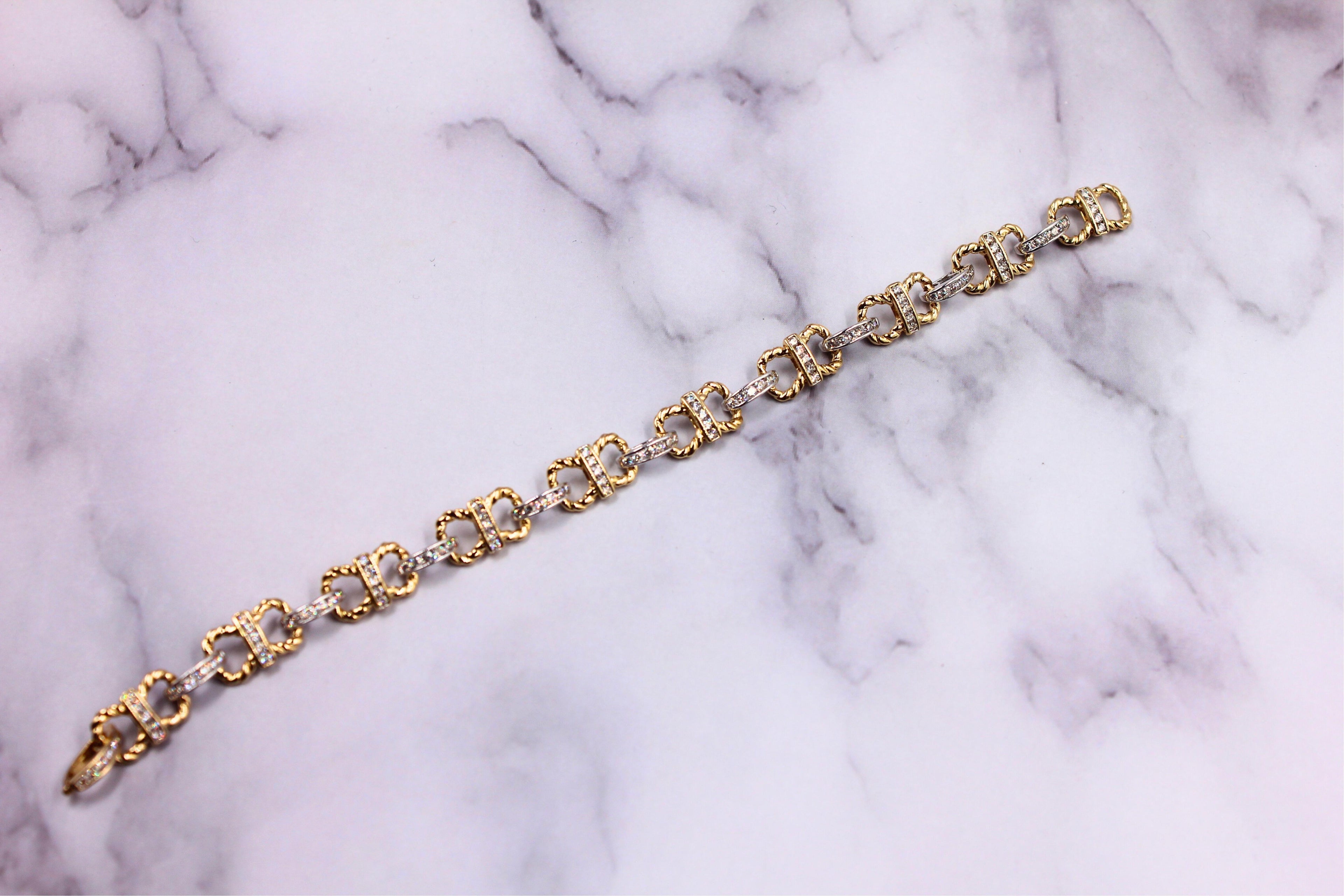 Diamond Horse Shoe Pave Link Layered Rope Fashion 14 Karat Yellow Gold Bracelet