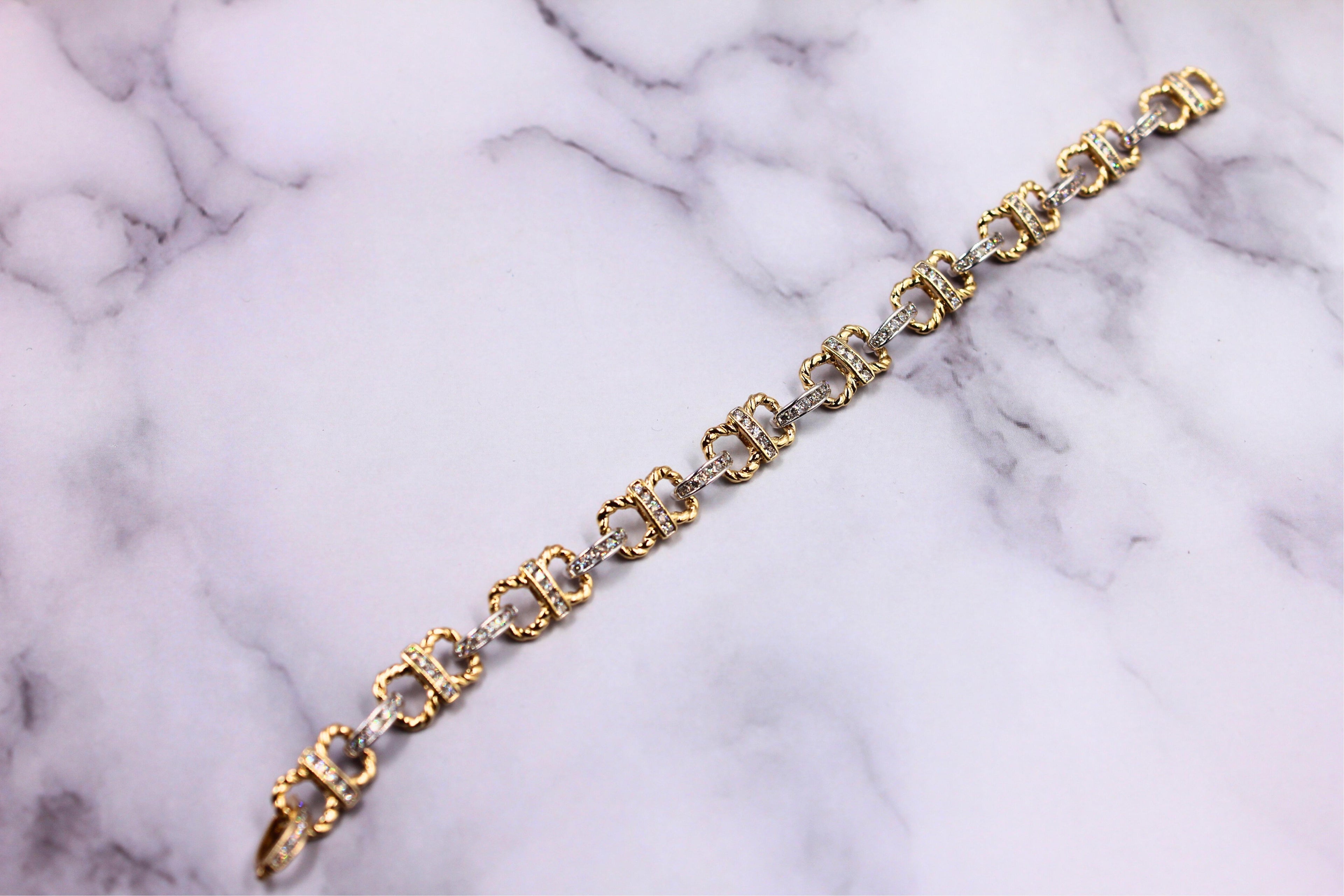 Diamond Horse Shoe Pave Link Layered Rope Fashion 14 Karat Yellow Gold Bracelet